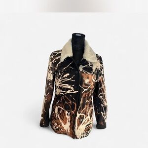 Hang Ten Abstract Splatter Sherpa Collar Jacket - Black, Brown & Cream